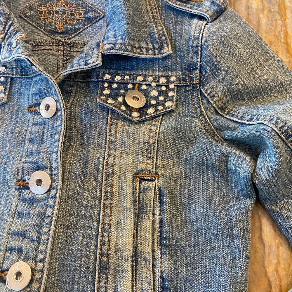 Jou Jou Stylish Blue Denim Kids Jacket with Stud Accents, Size M Kids - Picture 5 of 9